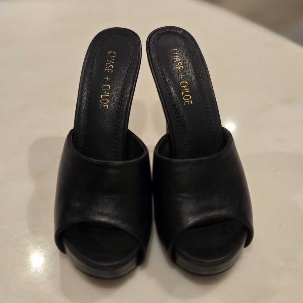 Chase + Chloe Black Stiletto Sandal Slip Heels